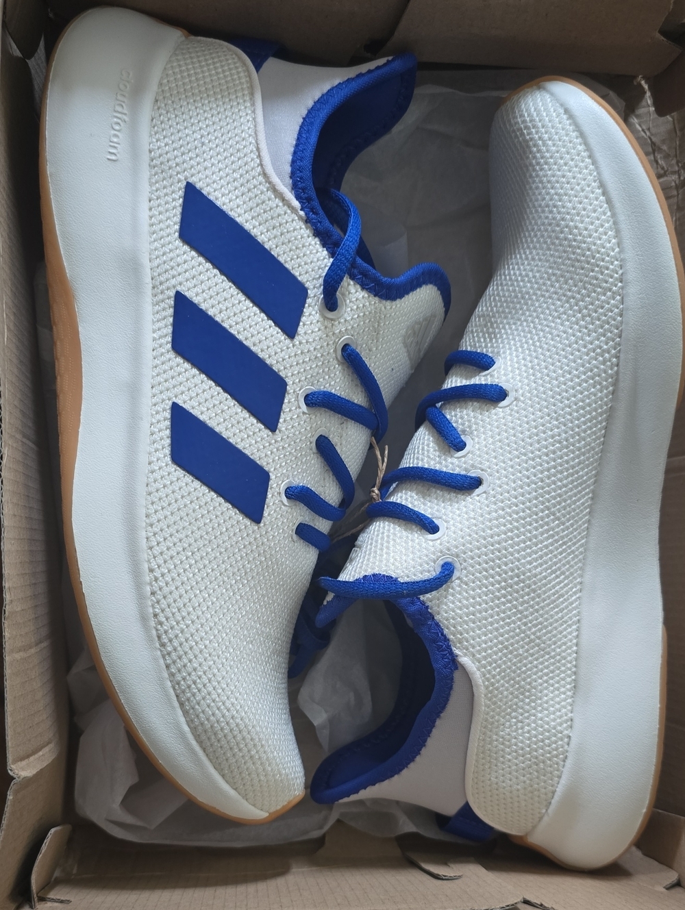 adidas White Knit Sneakers with Blue Accents